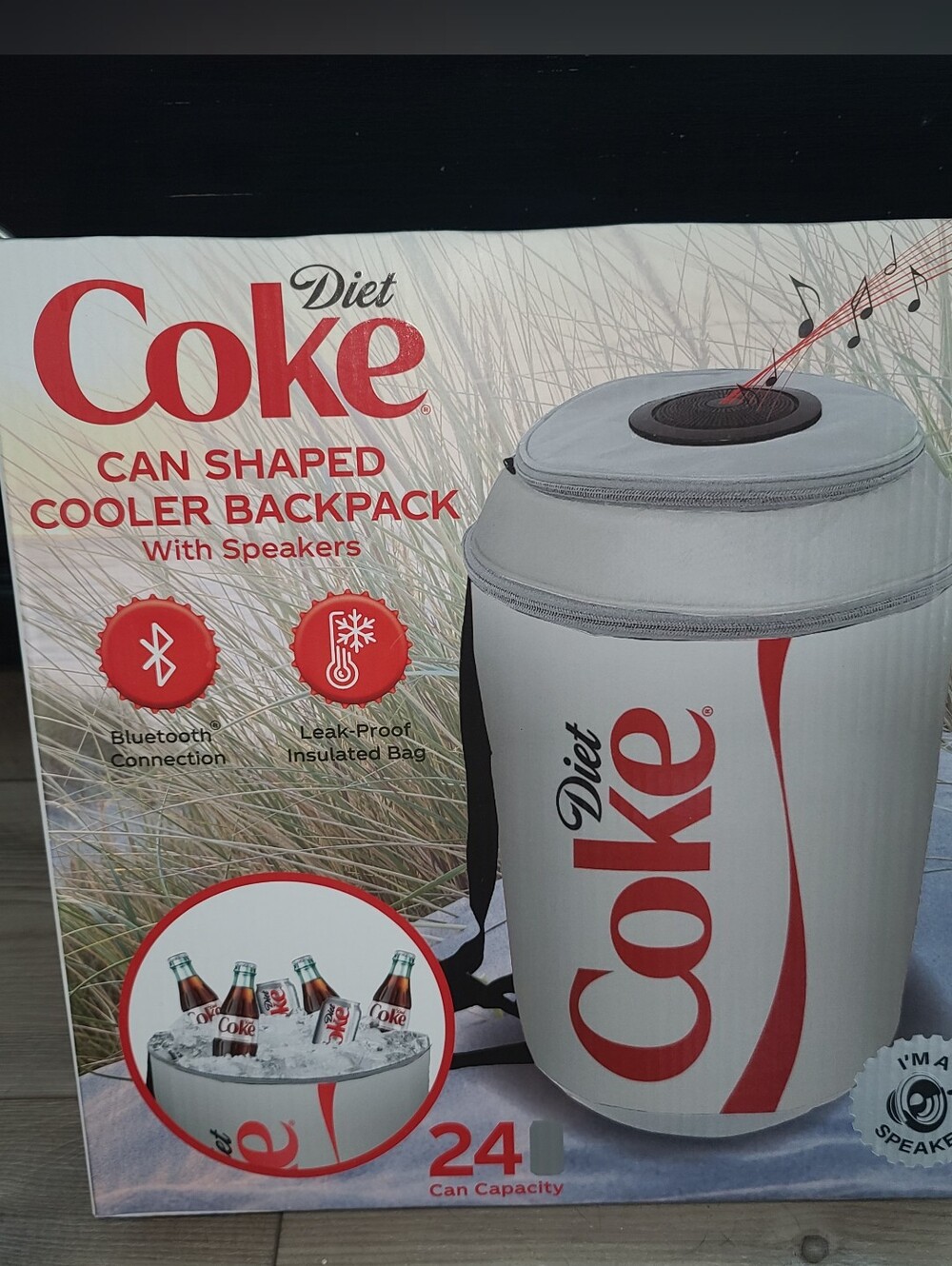 Can-Shaped Cooler Backpack in White, With Bluetooth Speaker